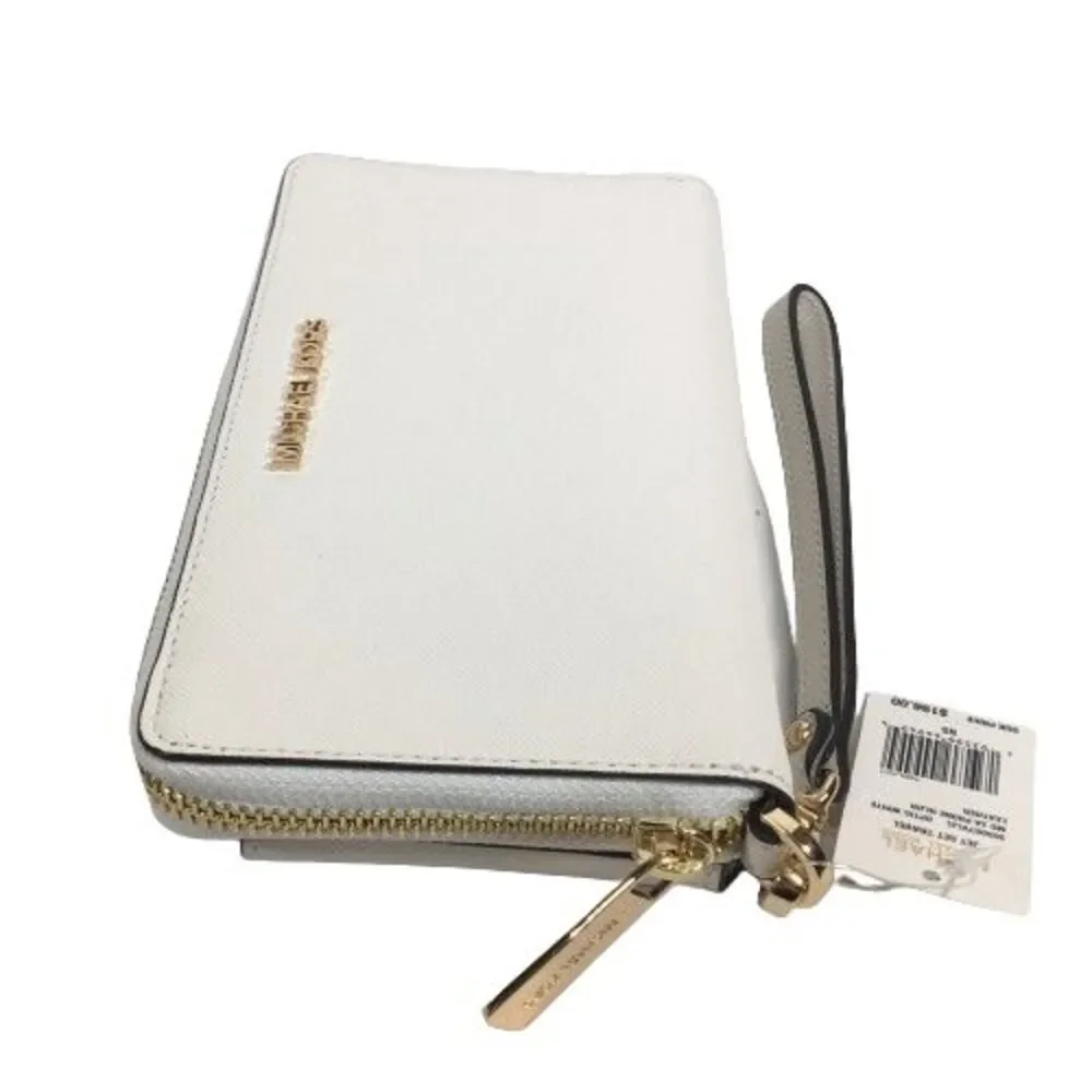 Michael Kors Phone Case Wristlet Wallet Jet Set Travel Leather Zip Optic White